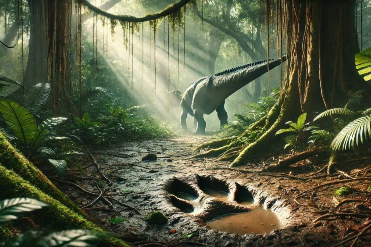 Recreación de una huella de dinosaurio