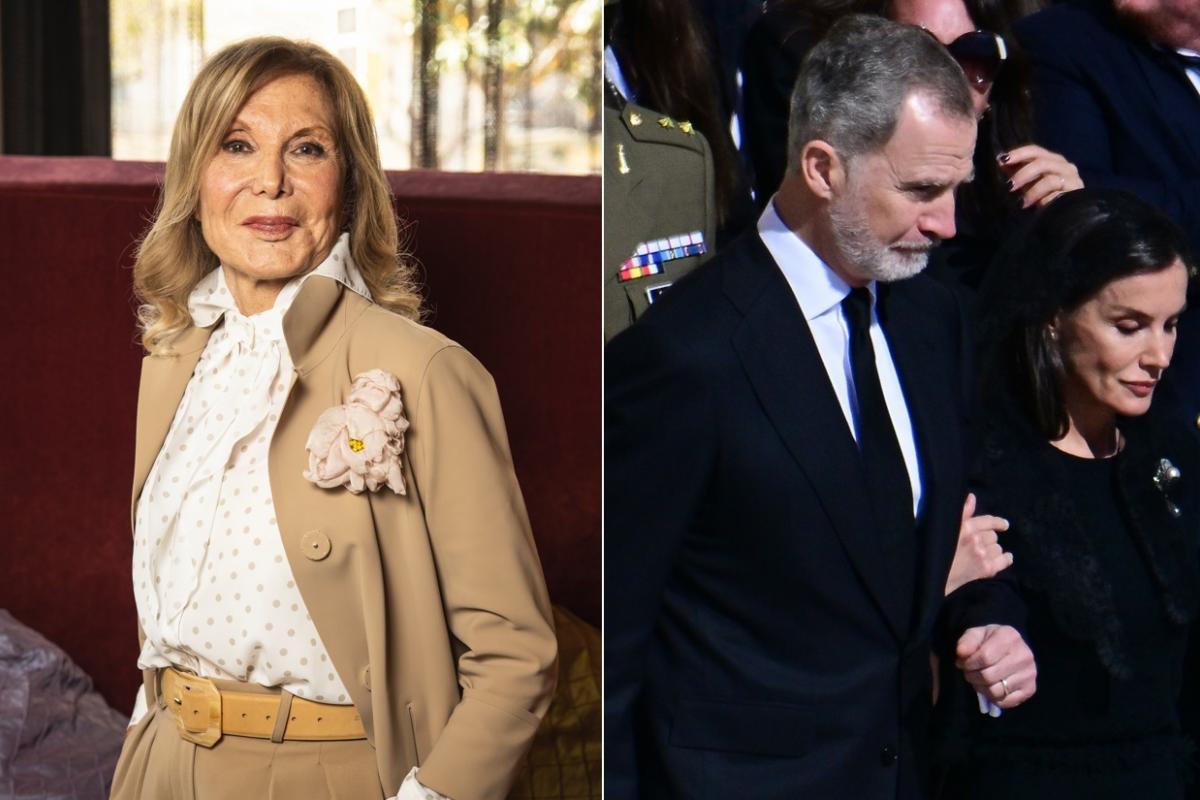 Fotomontaje de Pilar Eyre y los reyes Felipe VI y Letizia, este sábado, en la plaza de San Pedro.