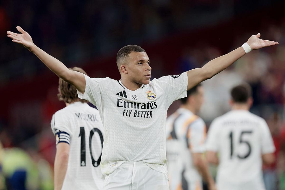 Mbappé celebra su gol en la final de la Copa del Rey