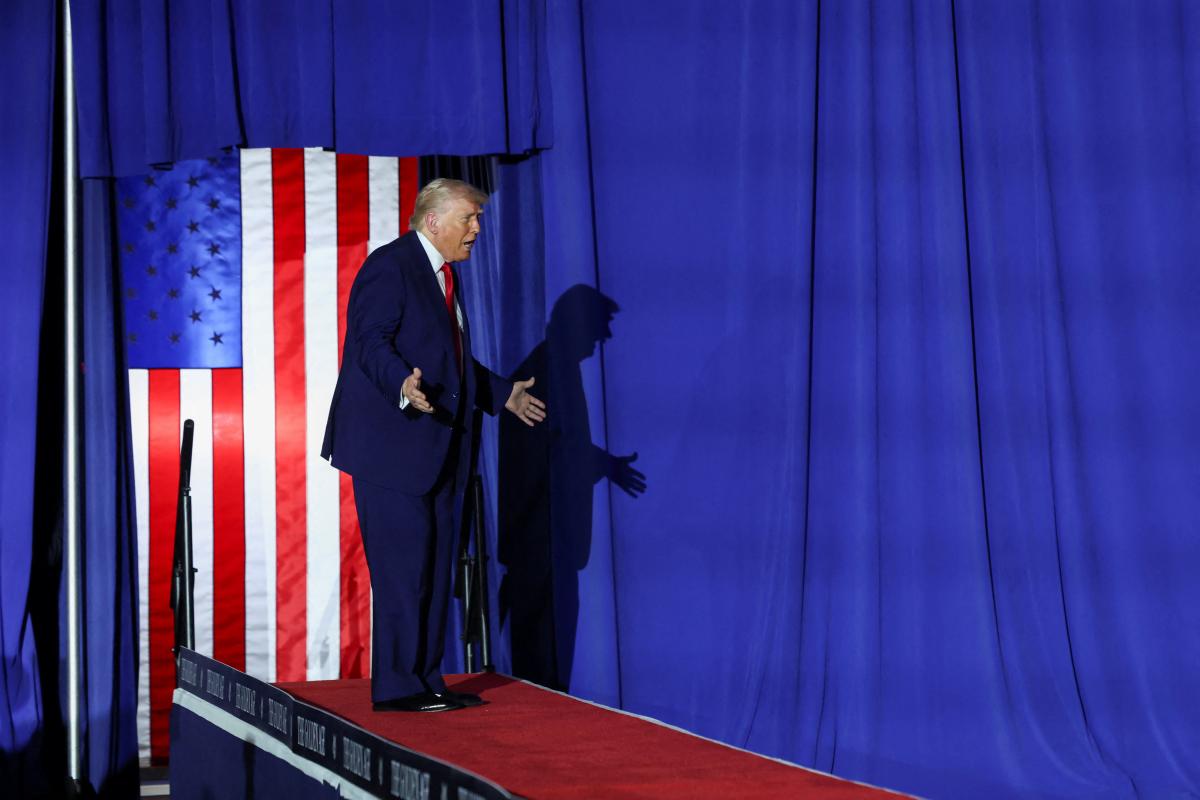 El presidente de EEUU, Donald Trump, en el mitin en el que ha celebra los 100 primeros días de su segundo mandato.