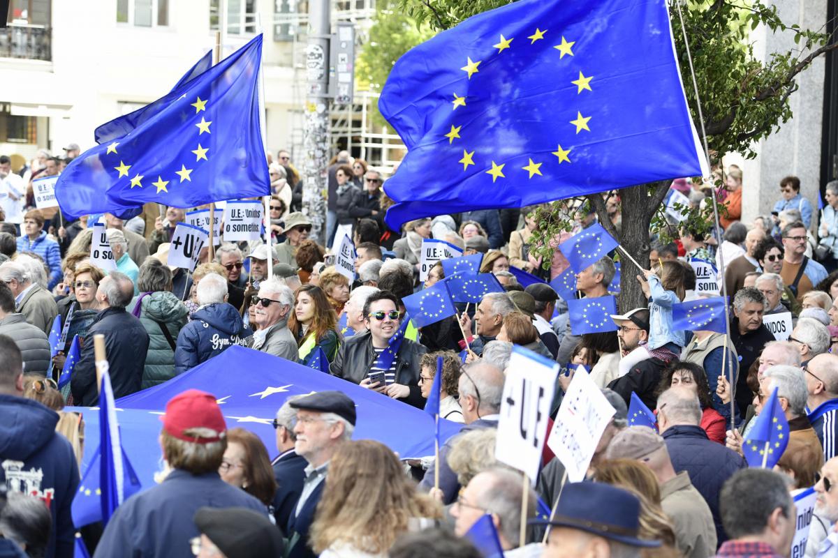 Imagen de la manifestación por el Día de Europa en Madrid de este domingo.