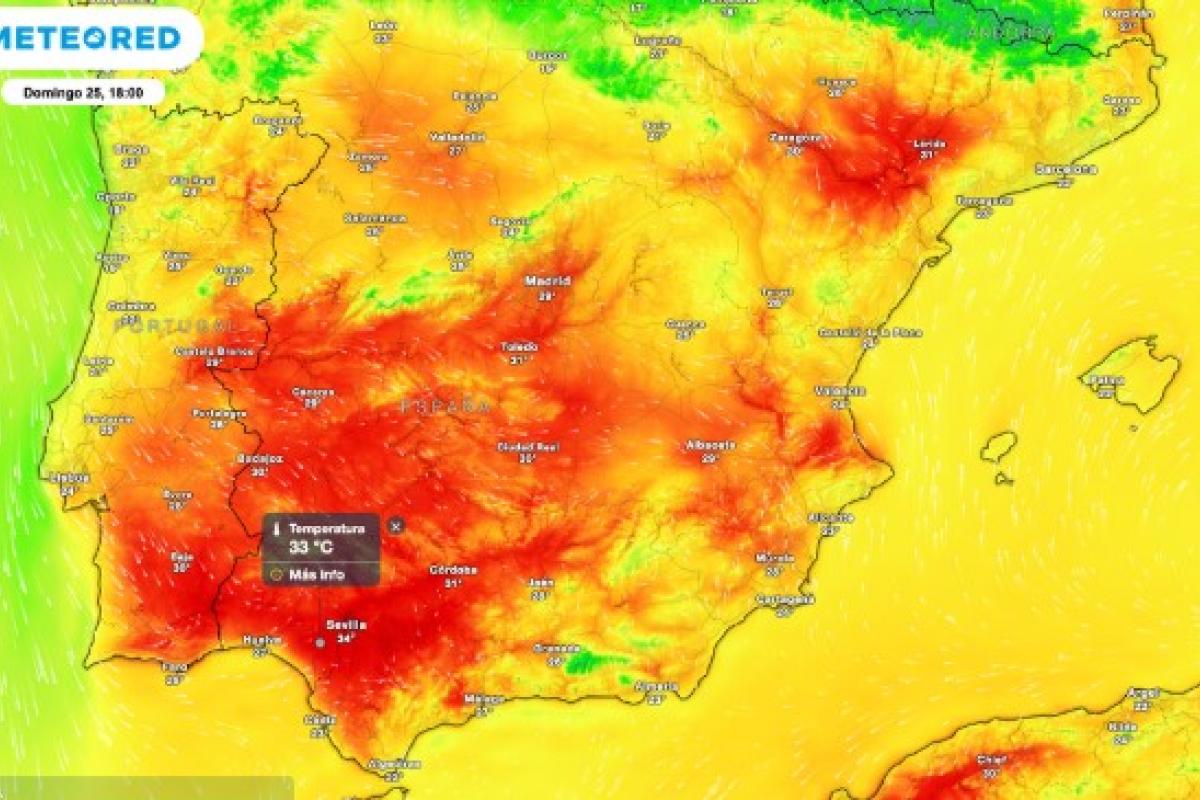 Mapa de temperaturas de Meteored para este fin de semana