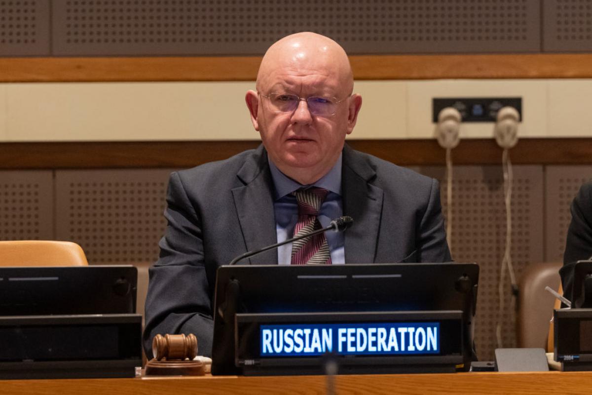 VasilI Nebenzia, representante permanente de Rusia ante la ONU, en una intervención