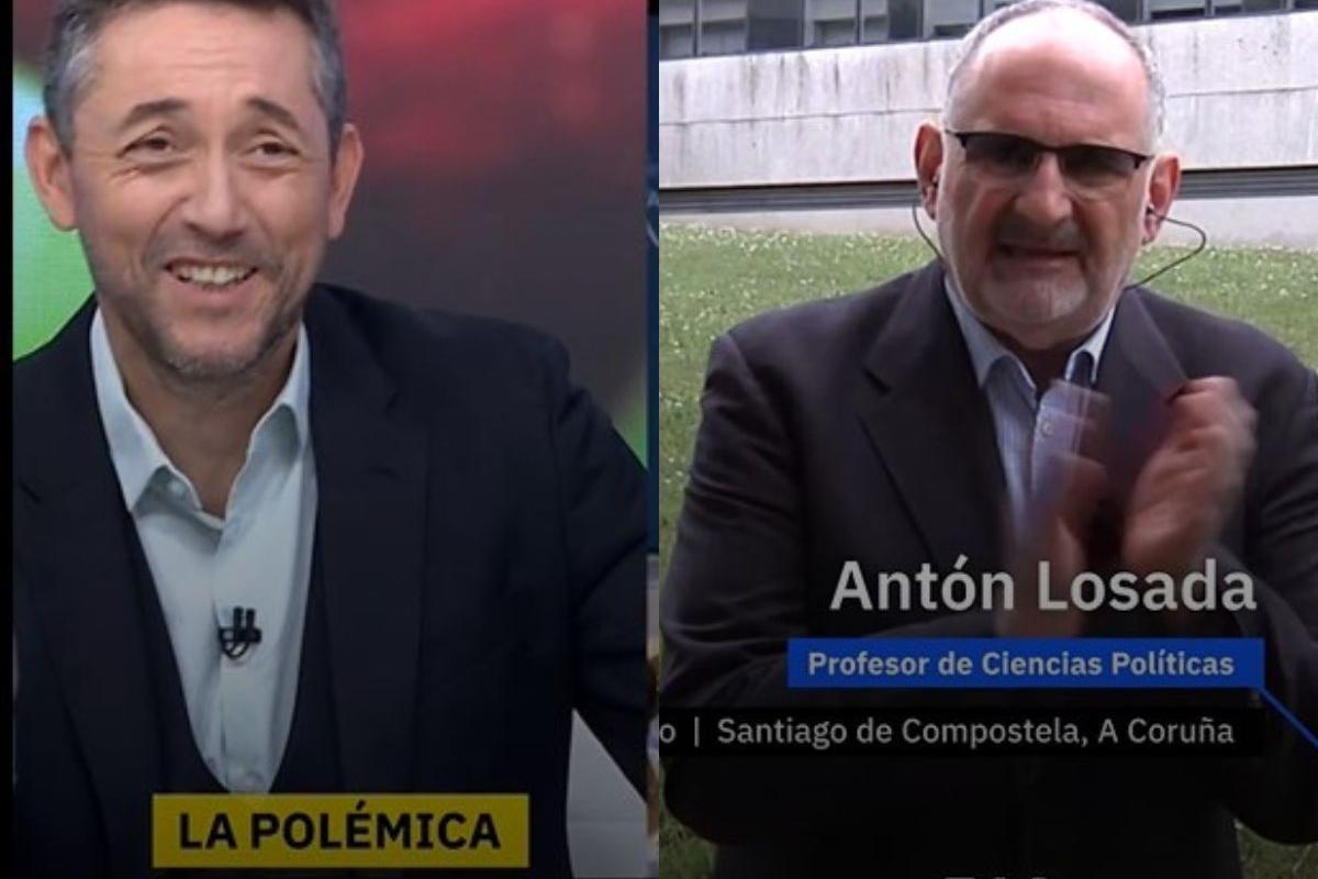 Pocas veces se ha visto a Antón Losada como hablando así de Ayuso: la cara  de Javier Ruiz lo dice todo
