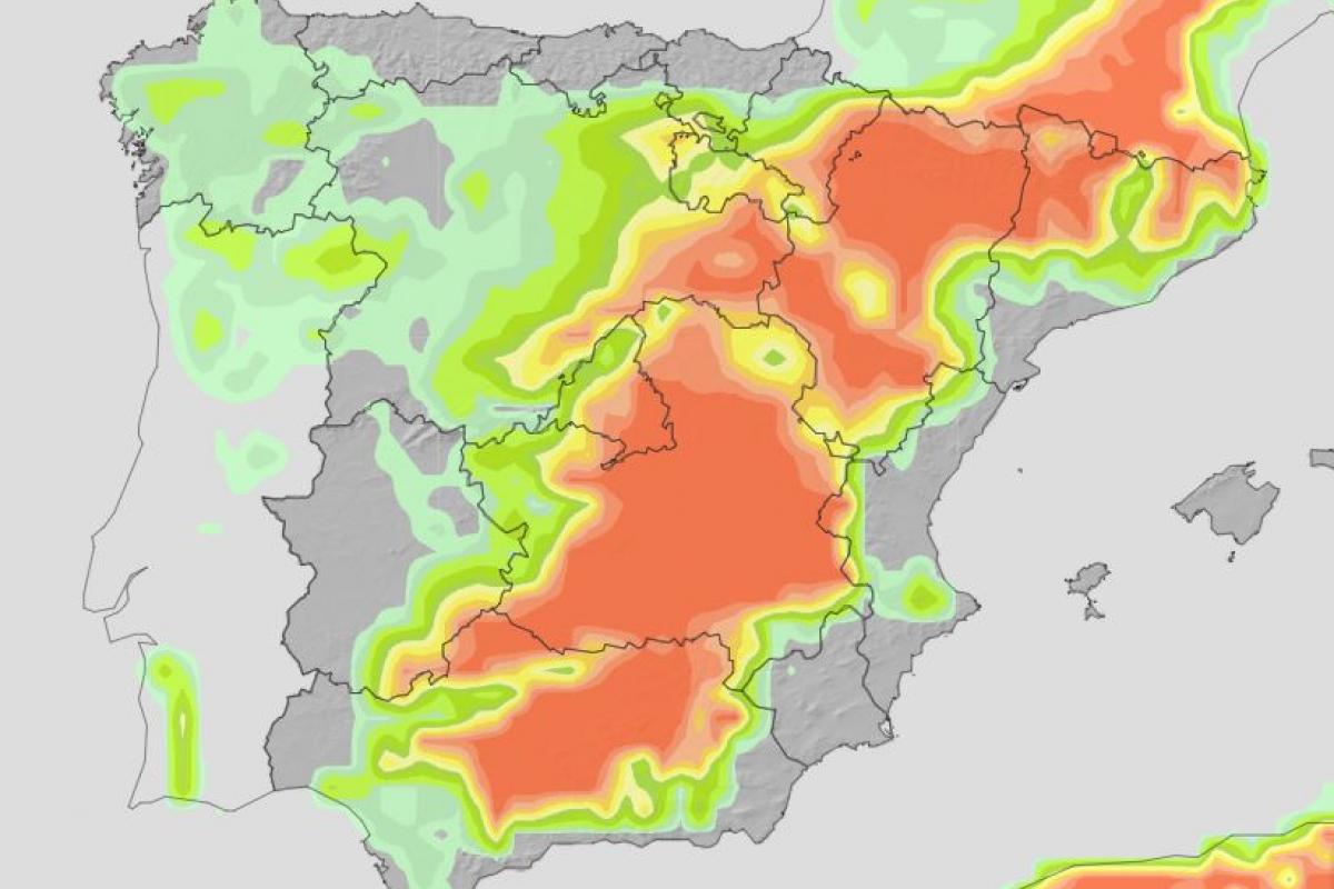 Mapa de probabilidad de variación de la temperatura máxima entre 2° y 6° de este viernes 6 de junio de 2025