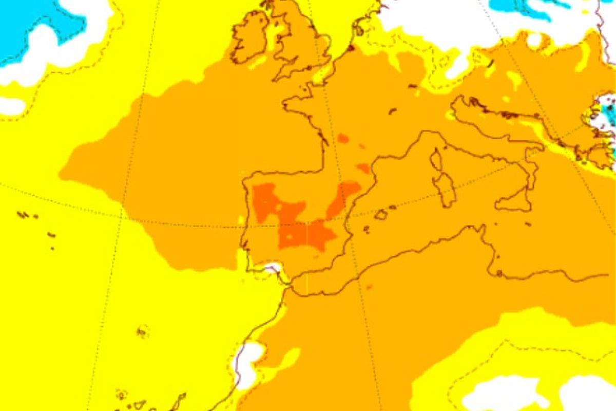 El mapa de anomalía de temperatura para la semana del 16 al 22 de junio