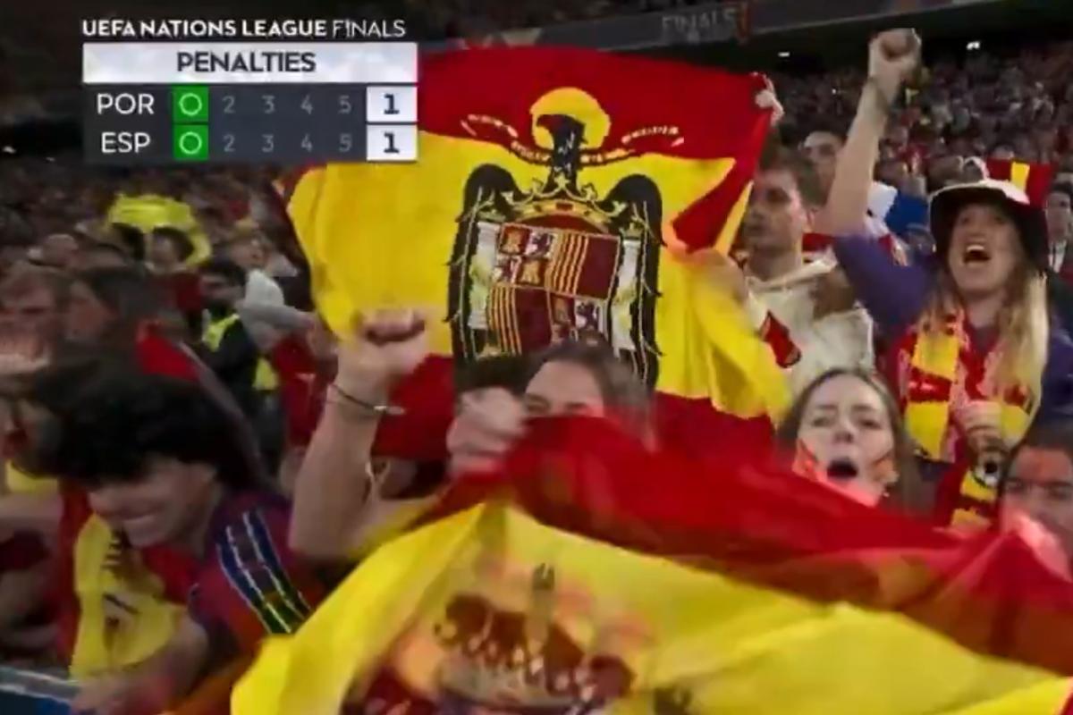La bandera del águila en la grada de Munich, en la final de la Nations League.