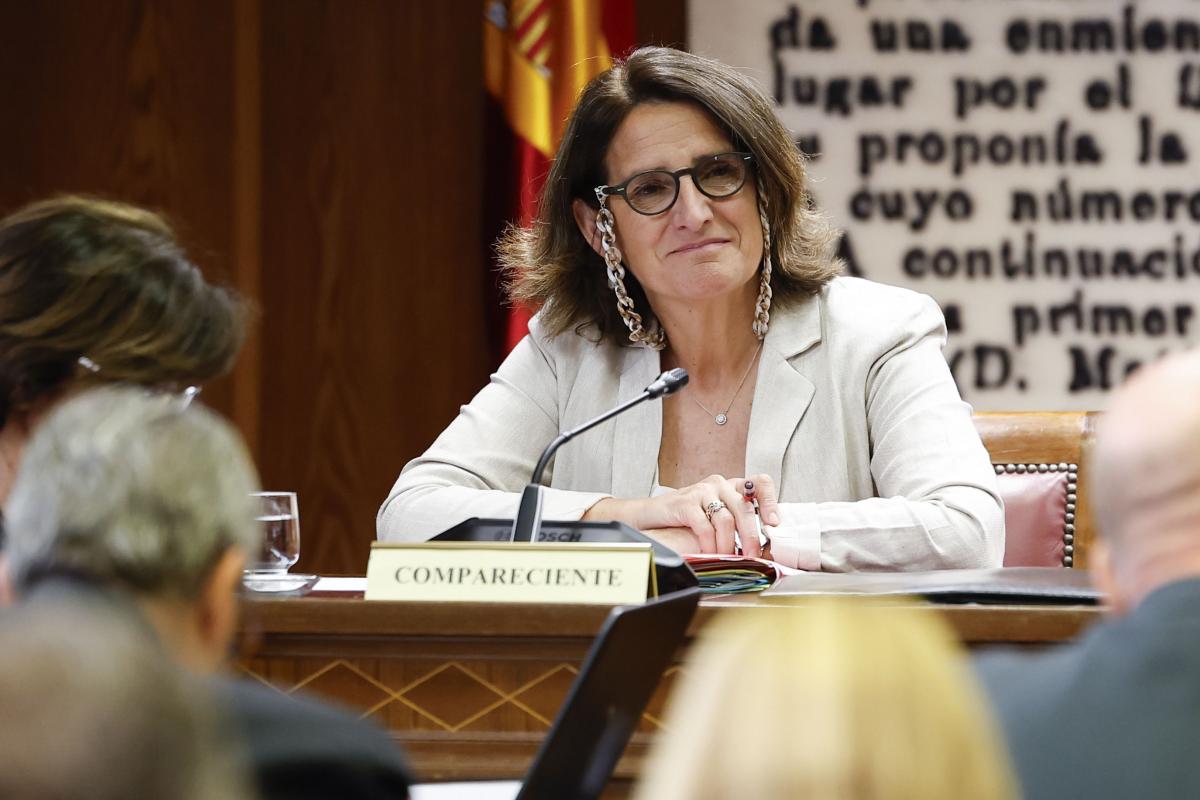 La vicepresidenta de la Comisión Europea y exvicepresidenta del Gobierno, Teresa Ribera, durante su comparecencia en la comisión del caso Koldo, en el Senado.
