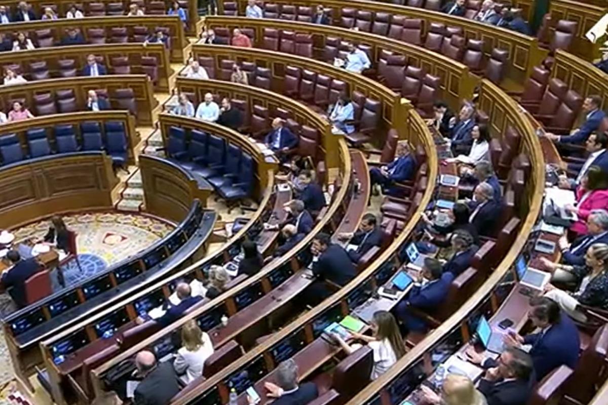 La bancada popular, con gritos de "dimisión" contra Santos Cerdán.