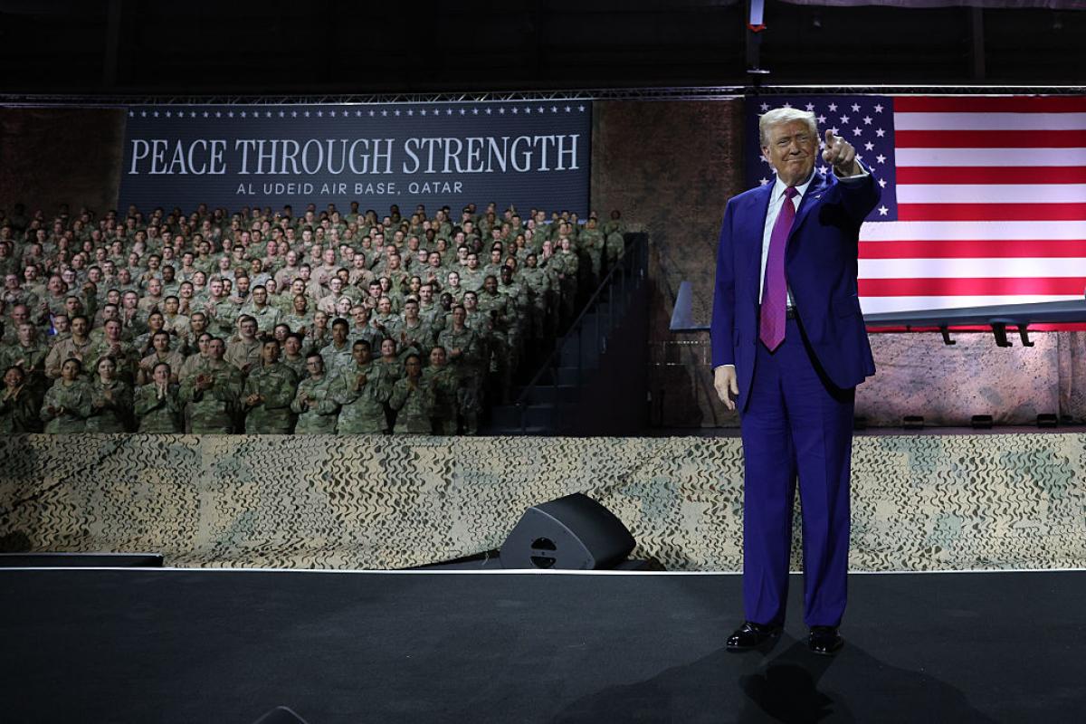 Donald Trump, ante los militares estadounidenses en la base Al Udeid en su reciente visita a Catar
