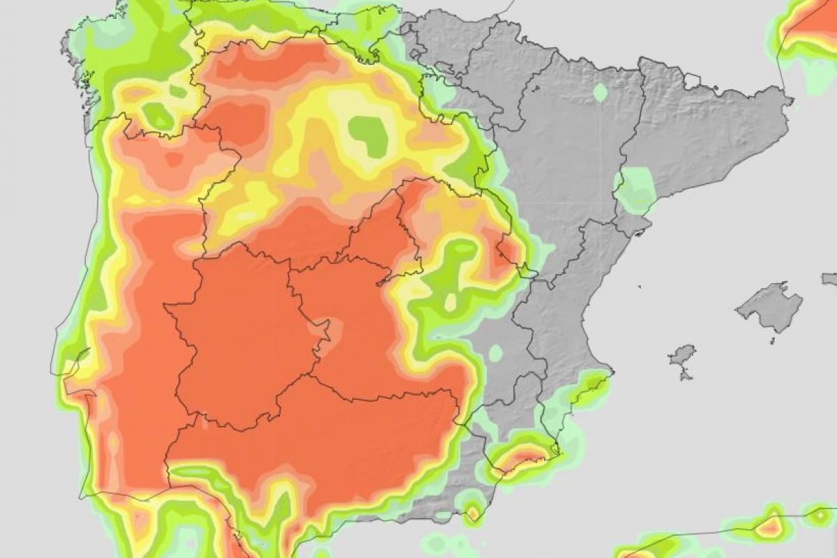 Mapa de probabilidad de variación de la temperatura máxima entre 2° y 6° de este jueves 26 de junio de 2025