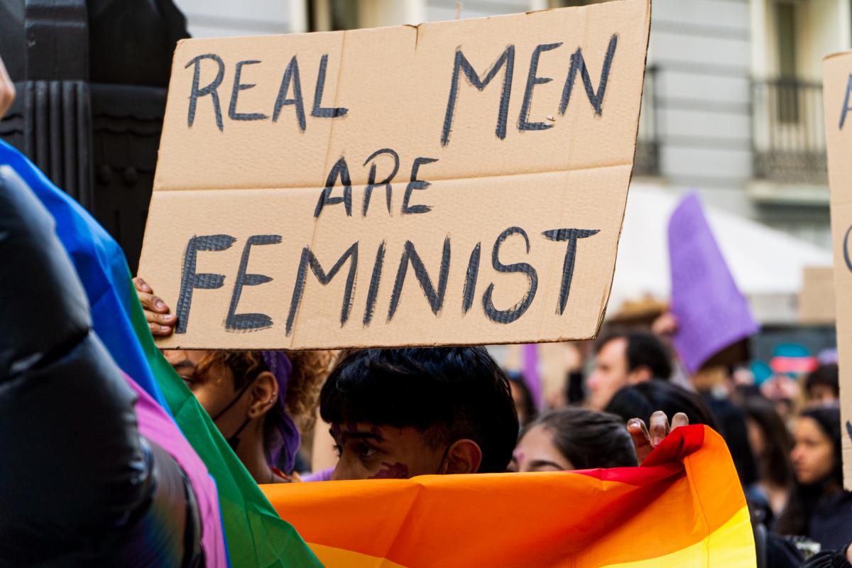 Imagen de archivo de una pancarta vista en la manifestación del 8M en Madrid.