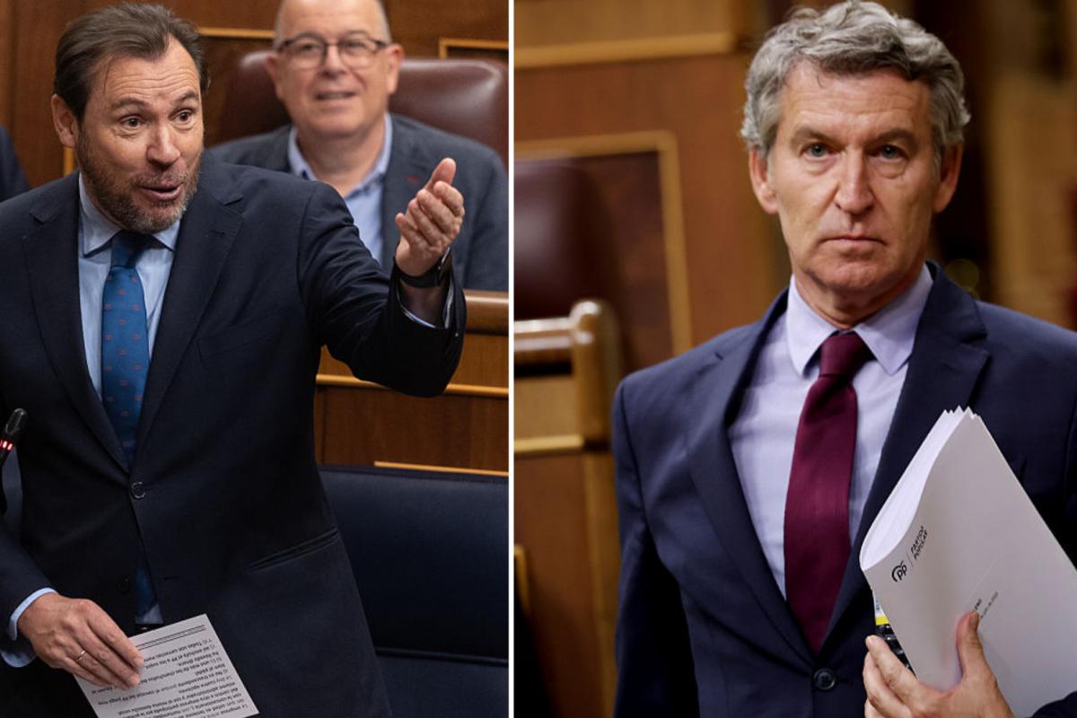 Óscar Puente y Alberto Núñez Feijóo, en sendas imágenes en el Congreso