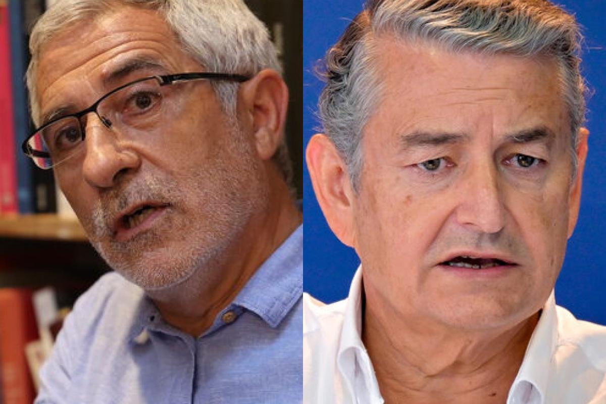 El excoordinador federal de IU Gaspar Llamazares; y el consejero de Presidencia de la Junta de Andalucía, Antonio Sanz; en sendas imágenes de archivo, respectivamente.