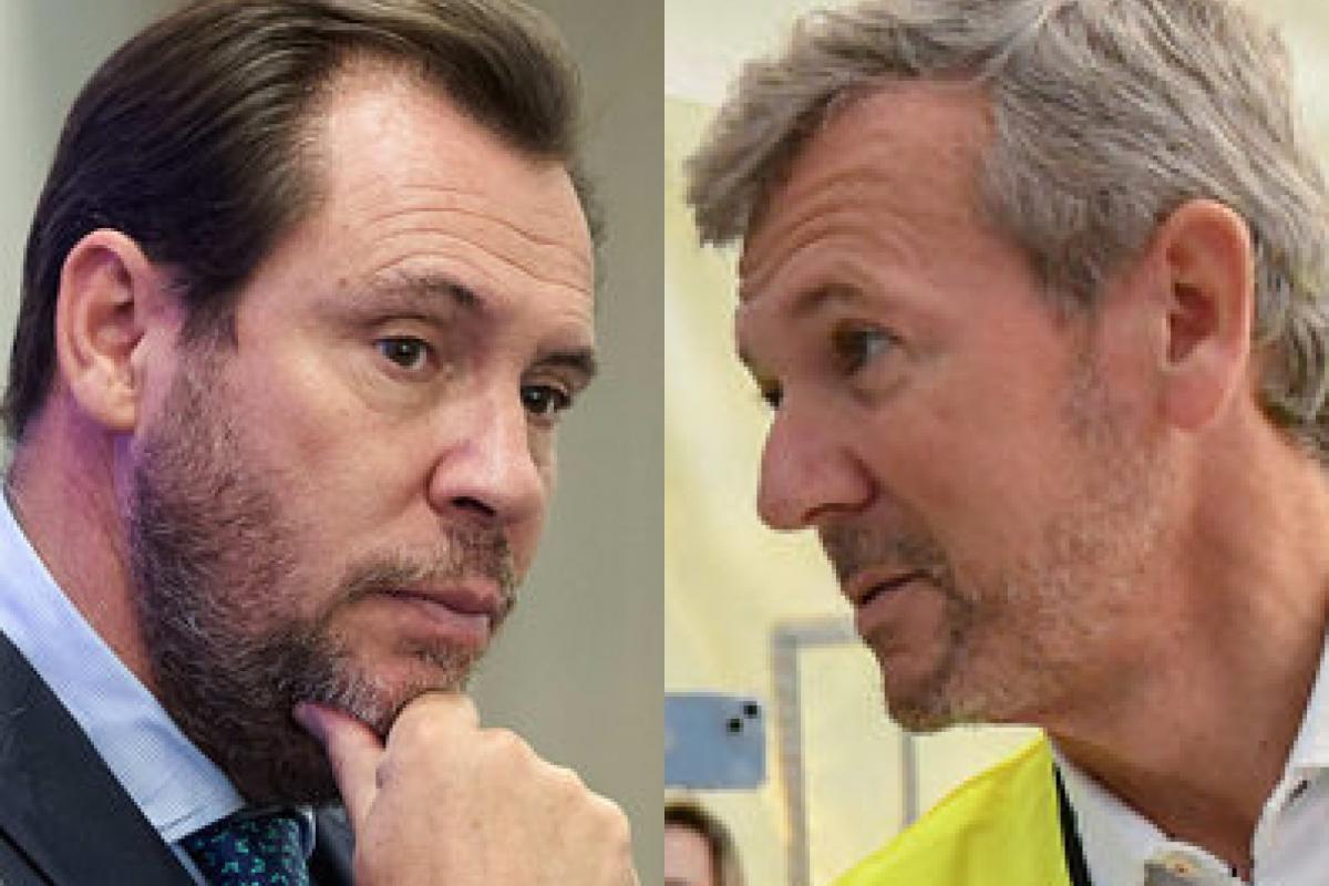 El ministro de Transportes, Óscar Puente; y el presidente de la Xunta de Galicia, Alfonso Rueda; en sendas imágenes de archivo, respectivamente.