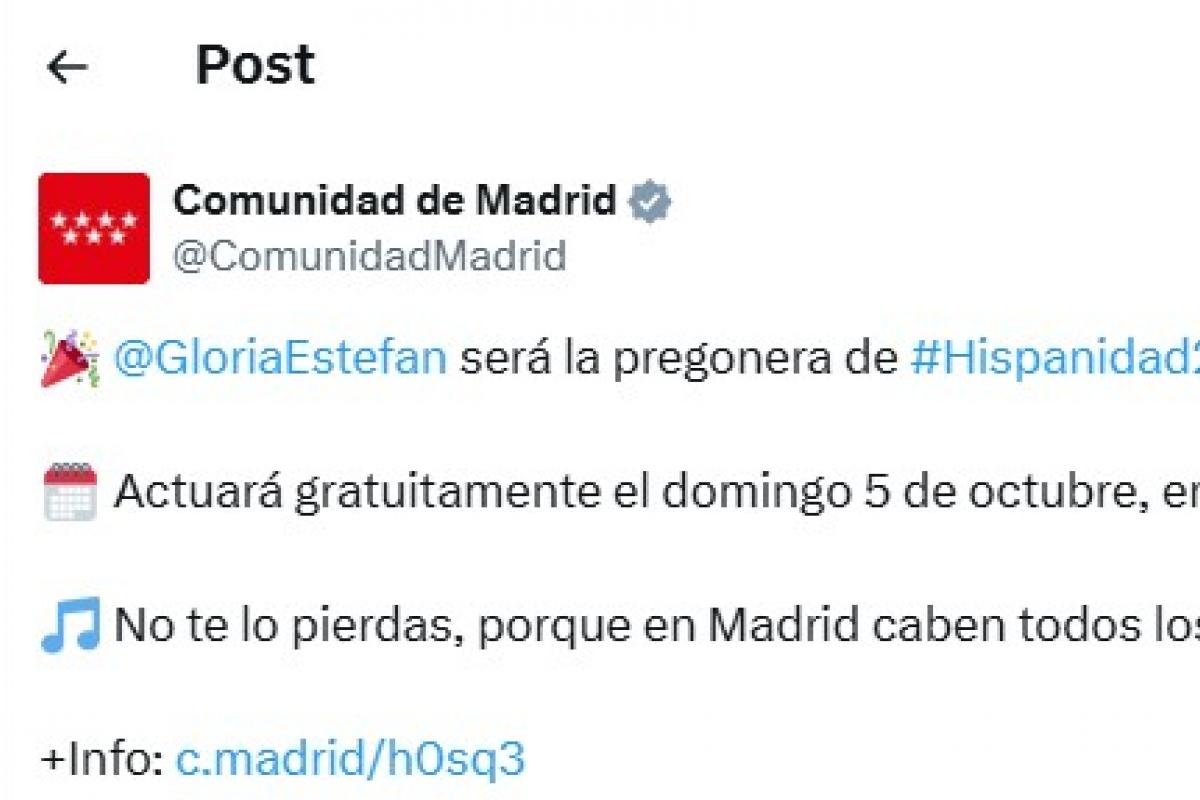 El tuit de la Comunidad de Madrid