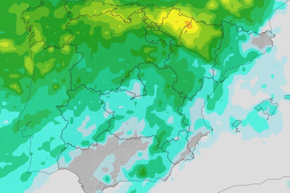 Mapa de precipitación máxima del EPS de cara al sábado 20 de septiembre de 2025