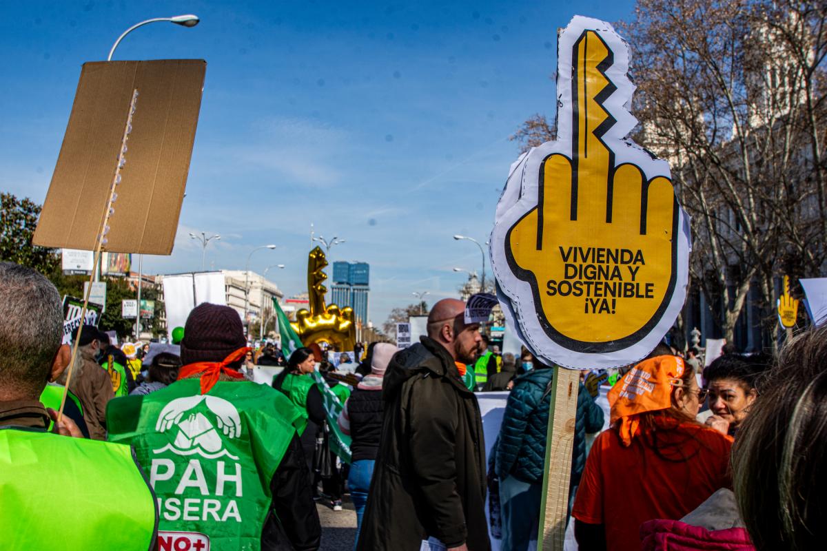 Manifestación por la crisis de vivienda en Madrid, el pasado 9 de febrero.