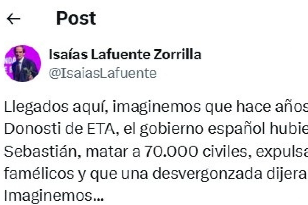 El tuit de Isaías Lafuente.