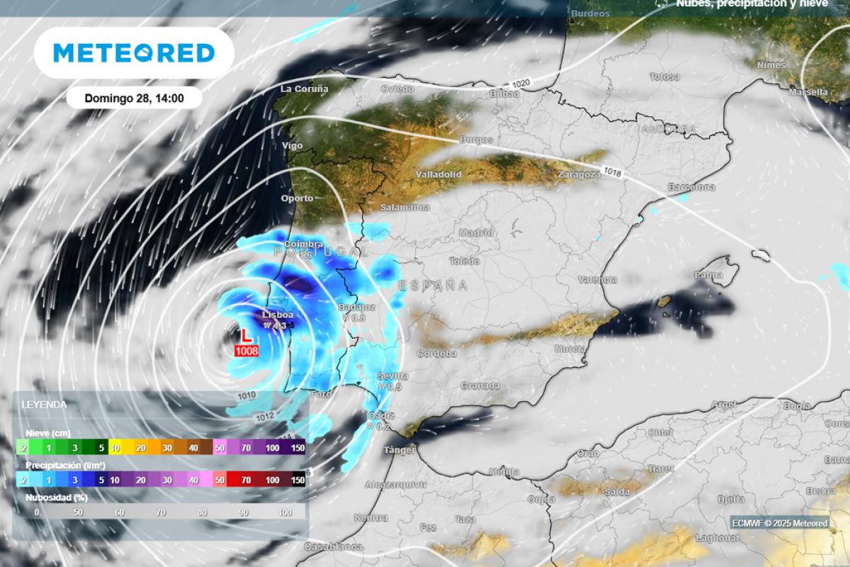 Mapa de previsión de precipitaciones de cara al domingo 28 de septiembre de 2025