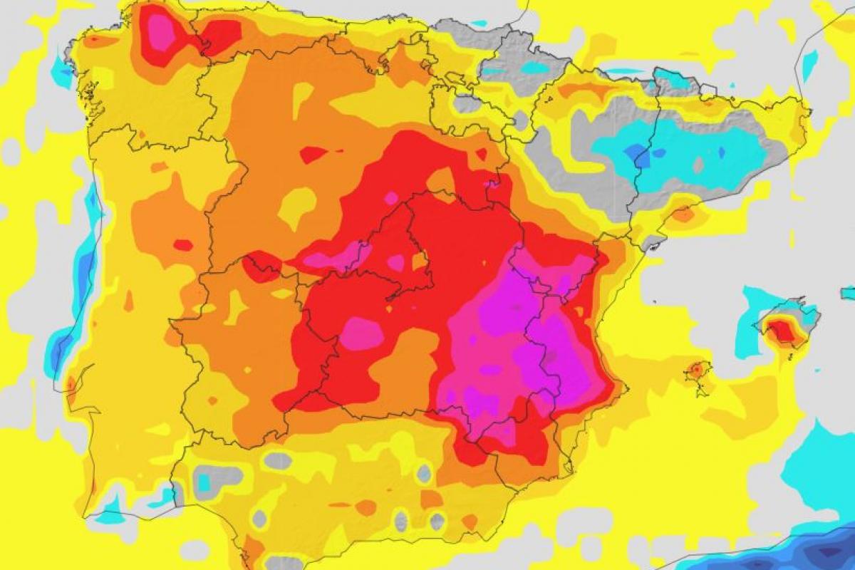 Mapa de variación máxima de la temperatura máxima de cara al miércoles 1 de octubre de 2025