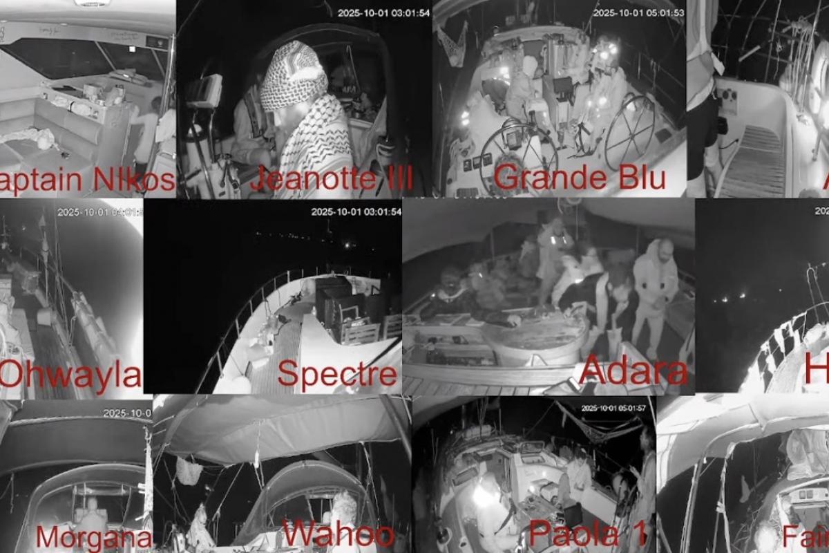 Embarcaciones de la Global Sumud Flotilla rumbo a Gaza bajo alerta máxima, vigiladas por drones y con riesgo de intercepción israelí.