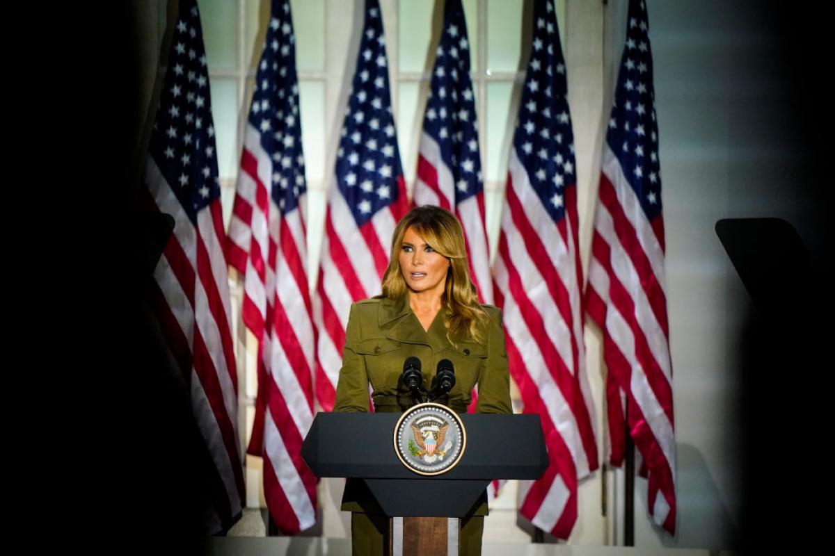 Melania Trump, en un discurso en la Rosaleda de la Casa Blanca