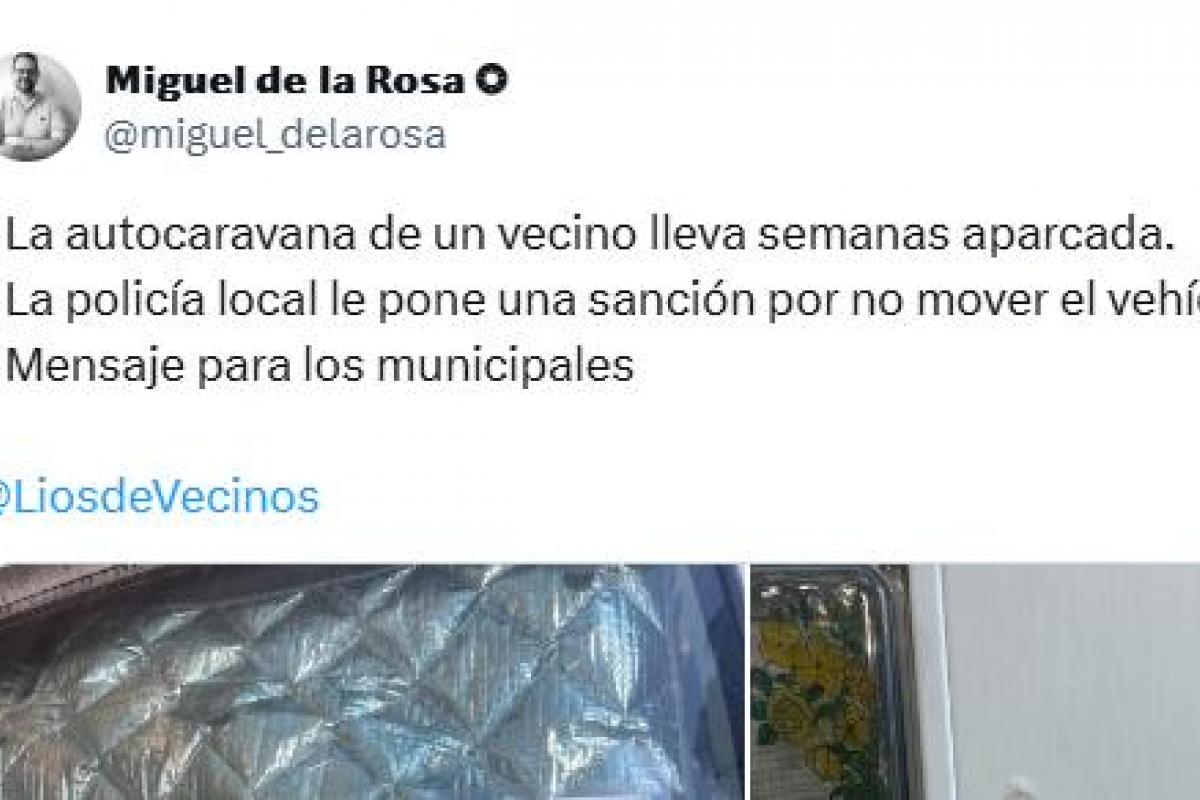 El tuit de Miguel de la Rosa donde se muestra la respuesta del propietario de una autocaravana.