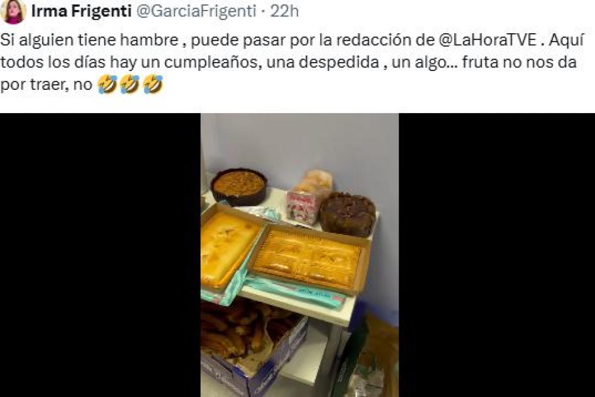 El tuit de @GarciaFrigenti sobre lo que habían llevado a 'La hora de la 1'.