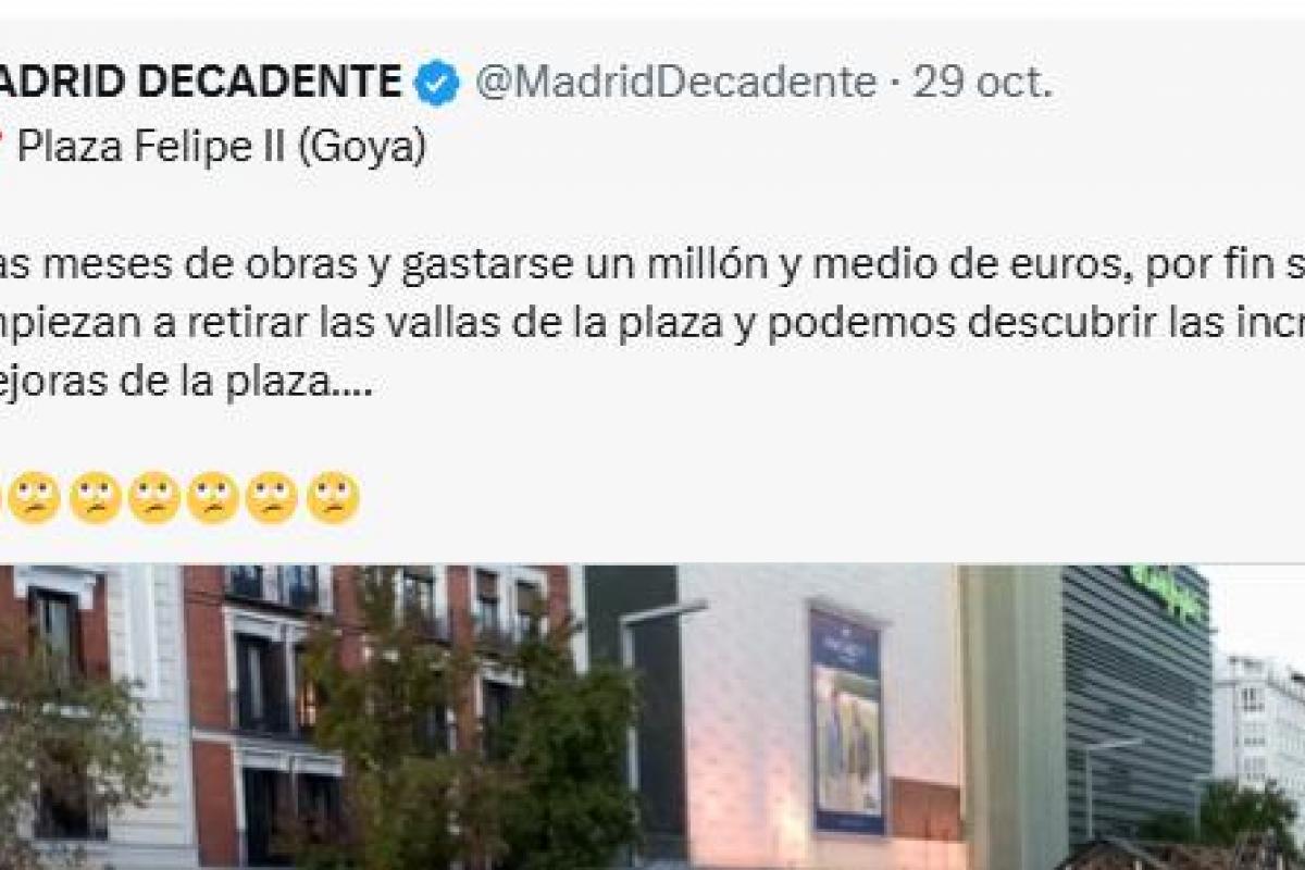 La publicación de @MadridDecadente sobre la plaza de Felipe II.