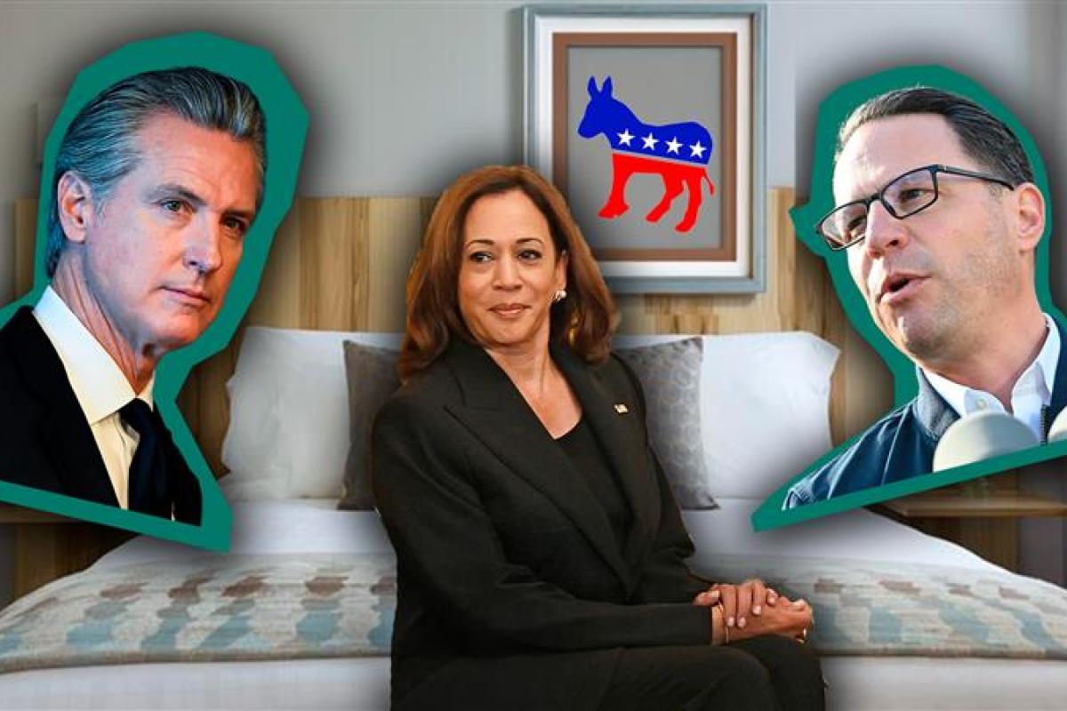 Fotomontaje con la exvicepresidenta de EEUU Kamala Harris y otras figuras emergentes en el Partido Demócrata, como el gobernador de California, Gavin Newson, y el de Pensilvania, Josh Saphiro.