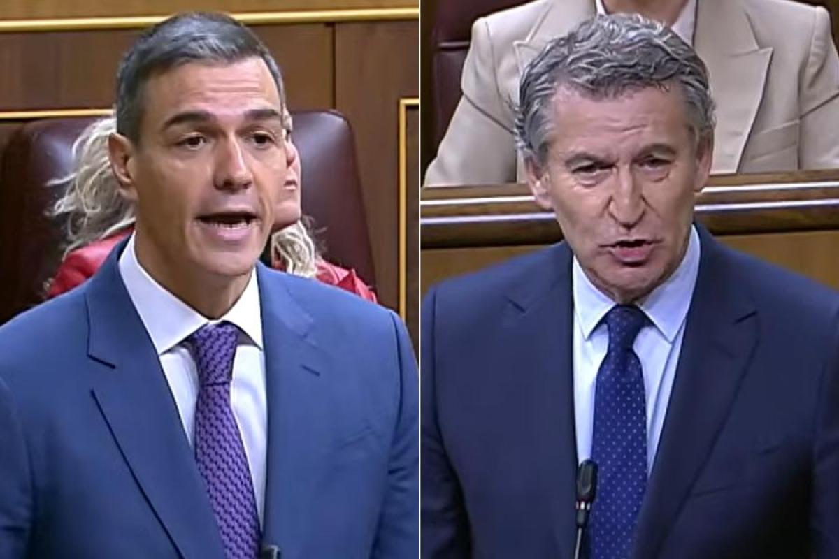 Cara a cara de Pedro Sánchez y Alberto Núñez Feijóo en el Congreso.