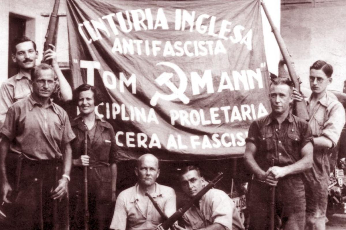 Voluntarios británicos de las Brigadas Internacionales, durante la Guerra Civil, en 1937.