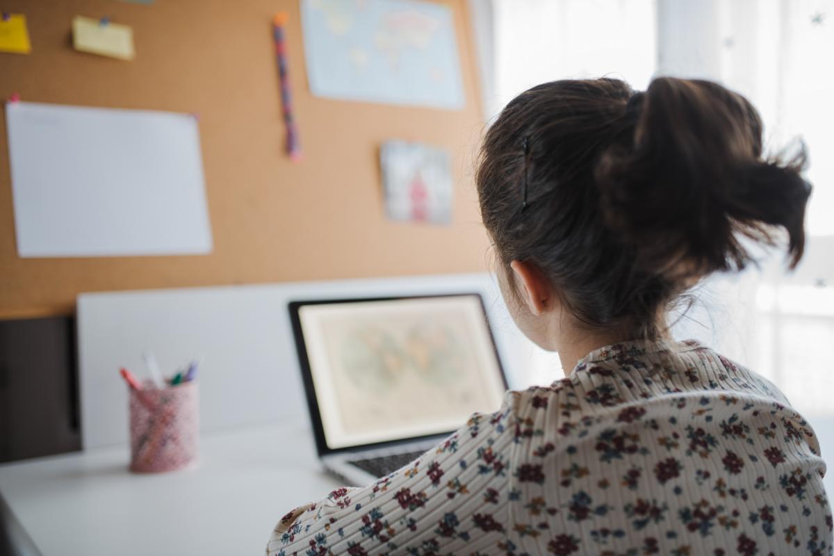 Una estudiante frente al ordenador