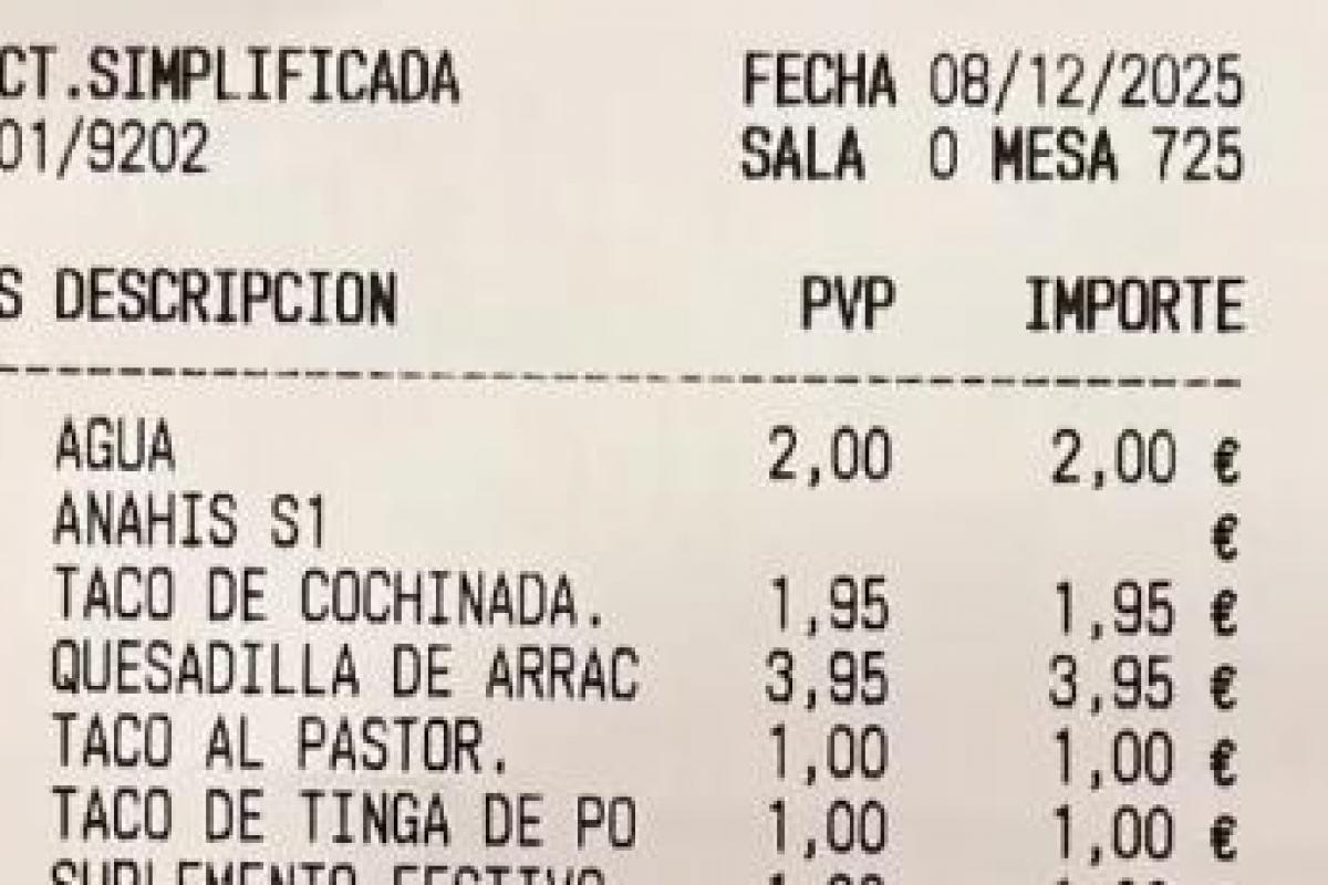 Ticket de restaurante publicado por @soycamarero.