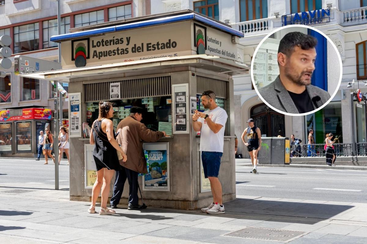 José Pastor, con una administración de Lotería de fondo de una imagen de archivo.