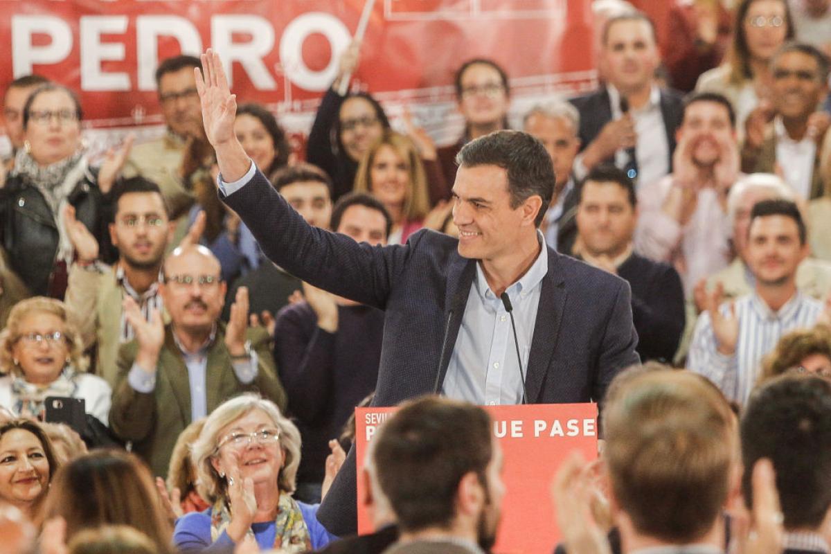 Pedro Sánchez, durante un mitin