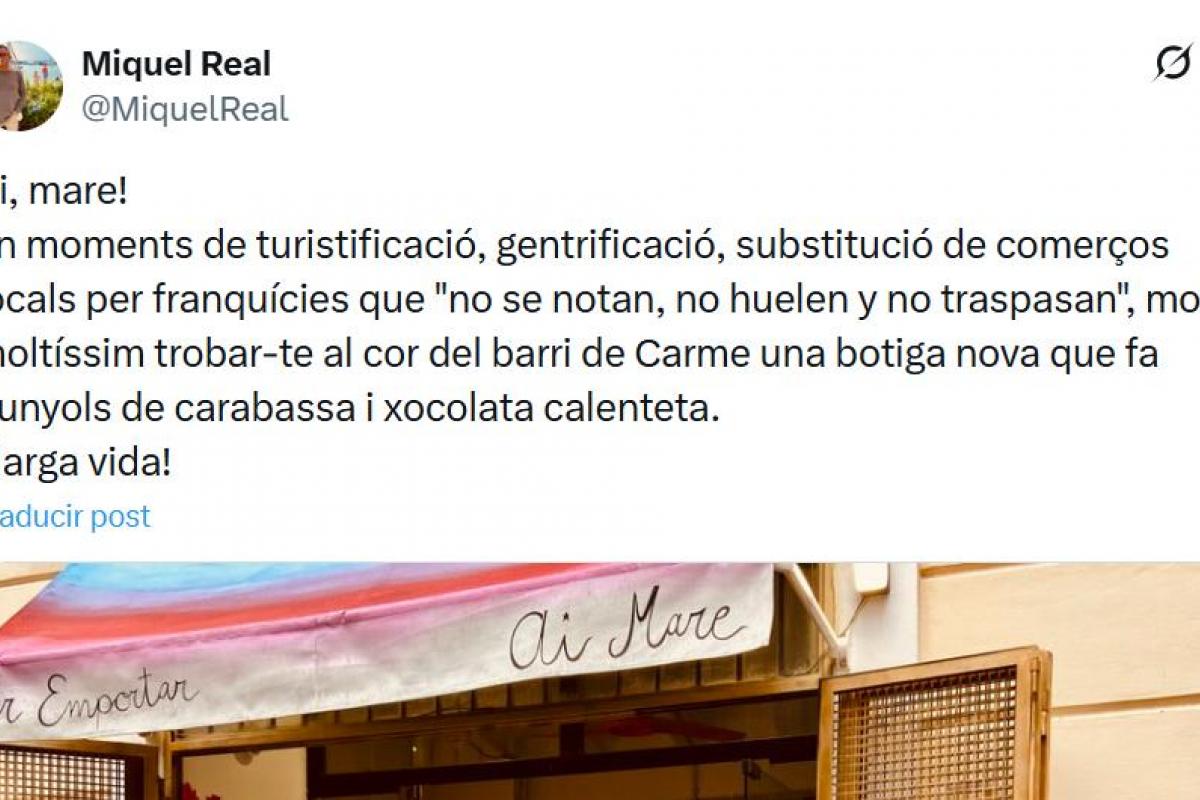 El tuit de @MiquelReal sobre la nueva tienda abierta en Valencia.