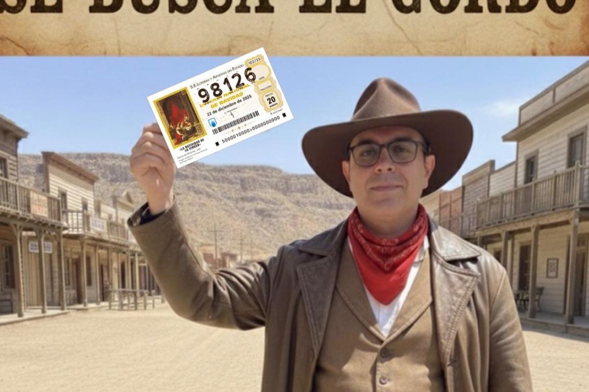 El cartel que ha hecho Jesús Ibáñez para promocionar la búsqueda de décimos en el mini Hollywood almeriense.