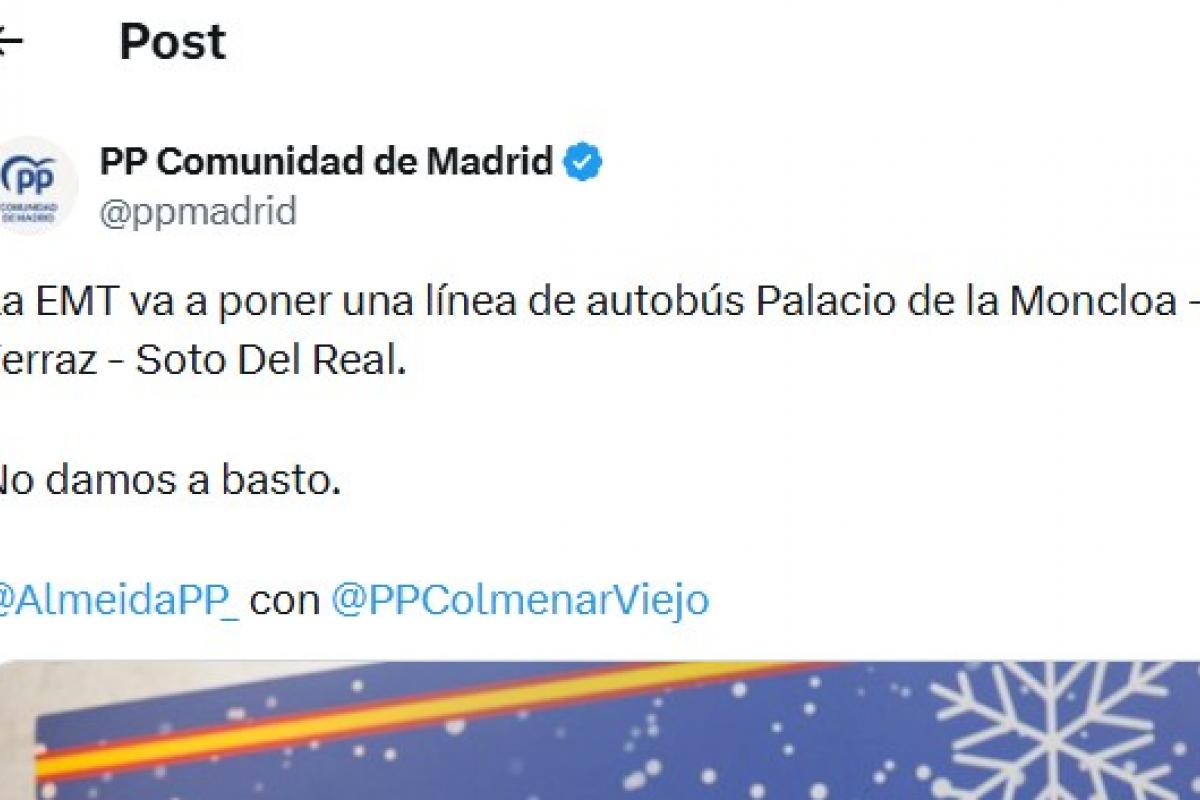El tuit del PP de la Comunidad de Madrid.