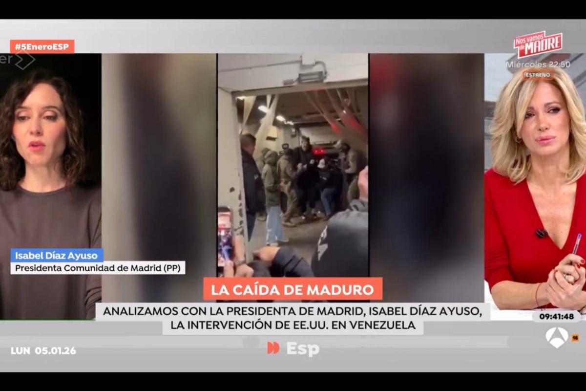 Isabel Díaz Ayuso, durante su intervención en 'Espejo Público' tras la detención de Nicolás Maduro, presidente de Venezuela.