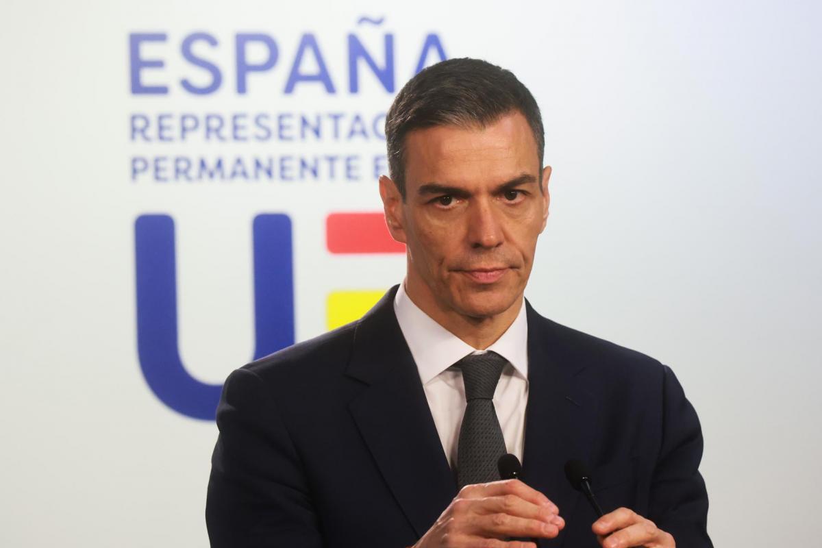 El presidente del Gobierno español, Pedro Sánchez, durante una rueda de prensa tras la reunión informal del Consejo Europeo en Bruselas, el 23 de enero de 2026.