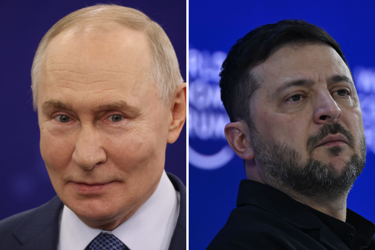 Vladímir Putin y Volodímir Zelenski presidentes de Rusia y Ucrania, respectivamente.