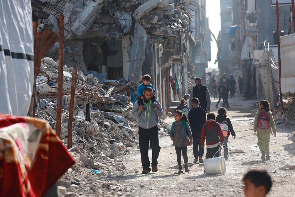 GAZA CITY, GAZA - FEBRUARY 1: Palestinians living in the Jabalia refugee camp continue to survive in worn and makeshift tents amid the rubble, struggling with harsh weather conditions and worsening living conditions due to the war and ongoing Israeli policy, in Gaza City, Gaza, on February 1, 2026. (Photo by Abdalhkem Abu Riash/Anadolu via Getty Images)