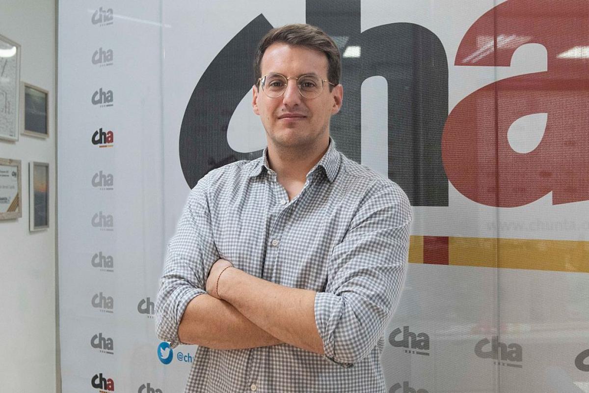 Jorge Pueyo, en la sede de Chunta Aragonesista en Zaragoza