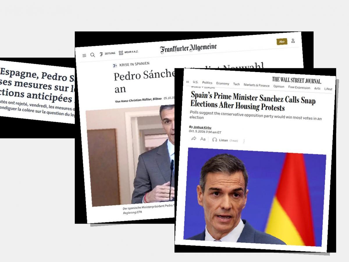 "Sánchez abre la crisis": la prensa internacional ve en el adelanto electoral una réplica a la calle y la oposición por la vivienda