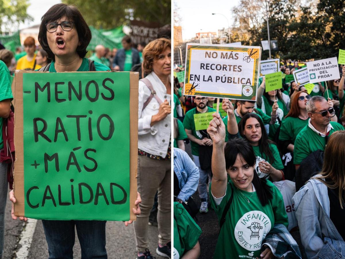 Los profesores de Madrid se van de huelga indefinida para exigir una reducción de las horas lectivas y menos alumnos por aula: "Es una de las comunidades que más maltrata la educación pública"