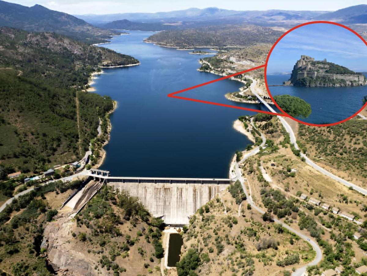 Se vende isla Centinela, en mitad de un embalse de Ávila: un castillo de 1923 con siete suites al que se llega en barca y, cuando baja el agua, en coche, por 3,25 millones