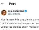 Cuenta la respuesta que le ha dado la madre de una de sus alumnas: la intención era buena