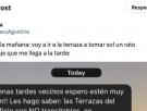 Sale a tomar el sol a la terraza comunitaria por la mañana y por la tarde recibe este tremendo whatsApp de una vecina